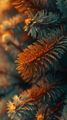 Naklejka na ściany i meble Merging dry pine and fir leaves to create serene, flowing shapes in a macro view.