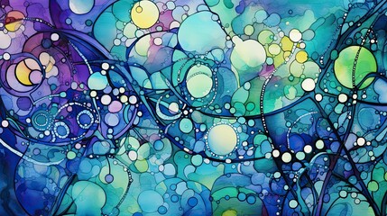 A complex elaborate unbelievably detailed very colorful jewel toned abstract geometric zentangles watercolor and pencil painting with clean smooth brushstrokes and clear bold lines with many layers an