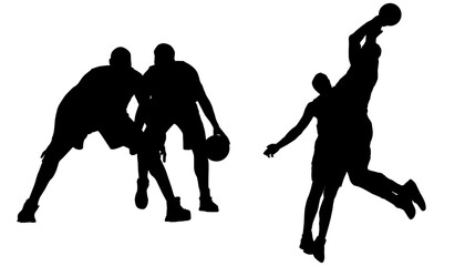 Silhouettes, Basketball Players Silhouettes, Basketball, Collection, Sports Silhouettes, Jump, Run, Ball, Lifestyle, Playoff, Dynamic, Player, Isolated, Vector Illustration