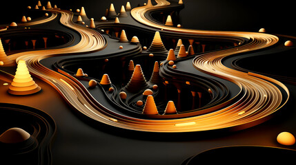 Flowing Gold on Black Abstract
