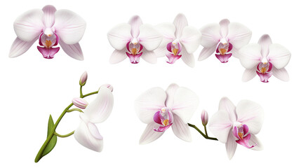Naklejka na ściany i meble Orchid and Floral Collection: Stunning Flowers, Buds, and Leaves on Transparent Backgrounds - Ideal for Perfume, Essential Oil, and Garden Designs!