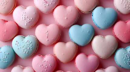 a delightful background filled with heart-shaped candies in a mix of pastel colors for Valentine's Day