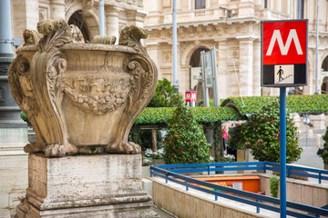 Piazza Repubblica subway in Rome, Italy. Republic square is located on the red line of the...