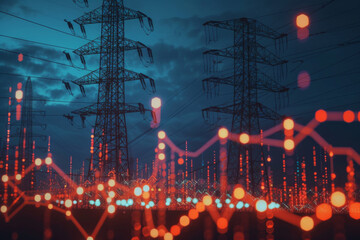 Stock market business and electric pole energy industry banner background - obrazy, fototapety, plakaty