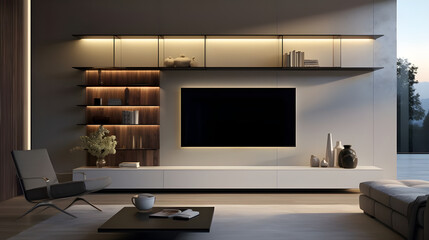 modern living room with floating LCD 