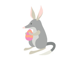 Bilby with Easter egg. Isolated vector color illustration.