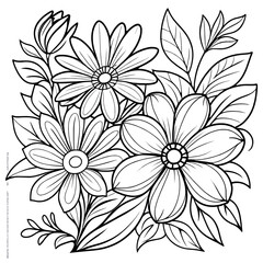 Luxury floral coloring book pages line art sketch
