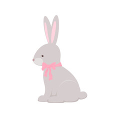 Bunny with pink bow. Isolated vector color illustration.