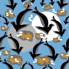 seamless pattern with birds on a nesting site.