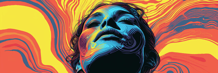 Psychedelic background in the style of the 60s and 70s. AI generative.