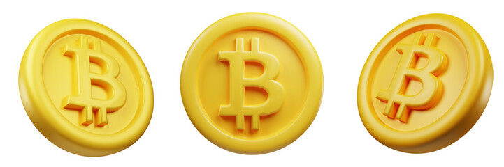 Bitcoin or BTC Gold Coin 3d Set rendering cryptocurrency illustration cartoon style, blockchain or cryptocurrency design theme