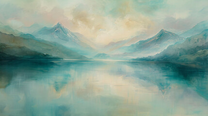 Fototapeta na wymiar Painting of mountain and river.