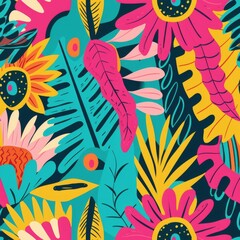 Fototapeta premium Vibrant Latin Inspired Floral Pattern. Bright, dynamic floral design evoking Latin American style.