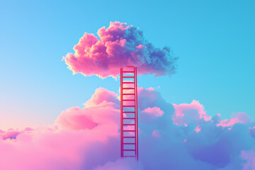 Ladder leading to cloud minimalistic style vector illustration. 