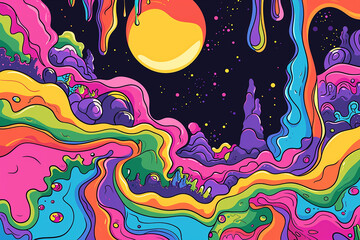 Psychedelic background in the style of the 60s and 70s. AI generative.