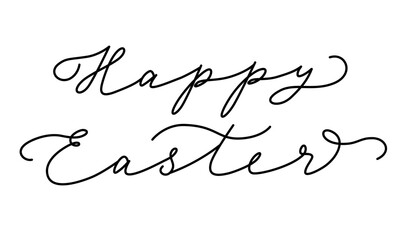 Happy Easter lettering with flourish in monoline style.  Vector isolated illustration.