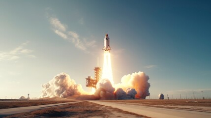 View of a space rocket taking off from the runway