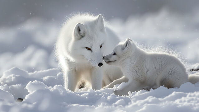 Mother’s Love in the Arctic: Baby Fox’s Fun in the Snow