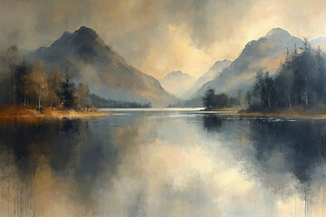 an impressionist style watercolour illustration of the iconic Scottish Highlands landscape