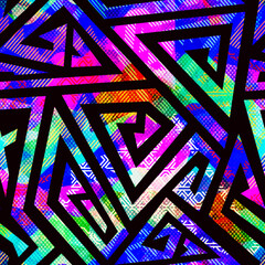 Grunge bright neon geometric. Seamless pattern - 729357816