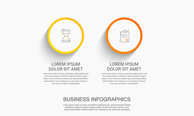 Vector timeline infographics template with 2 circles and options. Blank space for web, infographic, diagram, business, digital network, flowchart, presentations