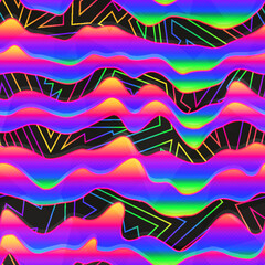 Neon gradient colour waves. Seamless pattern - 729358043