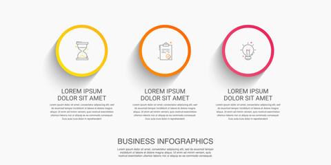 Vector timeline infographics template with three circles and options. Blank space for web, infographic, diagram, business, digital network, flowchart, presentations