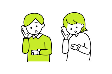 スマホを覗き込む男女のイラスト