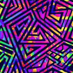 Abstract neon maze. Seamless pattern - 729358435