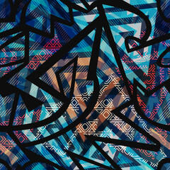 Blue abstract mosaic. Seamless pattern - 729358467