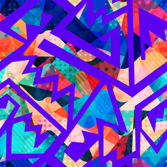Bright patchwork geometric. Seamless pattern - 729358686