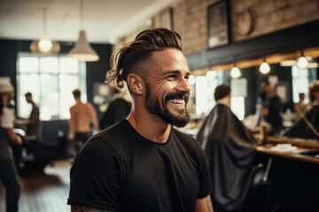 Cheerful Client at Trendy Barbershop