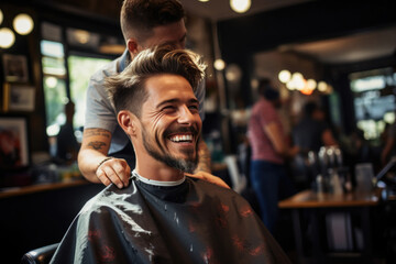Cheerful Client at Trendy Barbershop - 729358859
