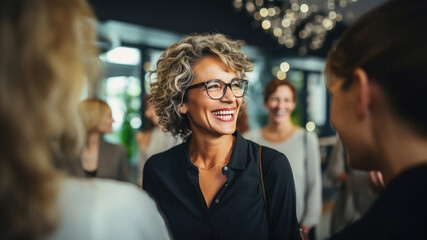 Senior Businesswoman Smiling at Colleagues