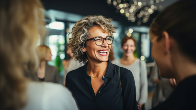 Senior Businesswoman Smiling at Colleagues