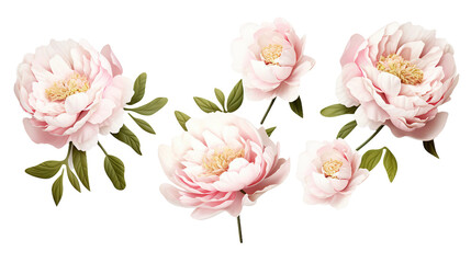 Peony Collection: Vibrant Floral Decorations for Perfume, Essential Oil, or Garden Designs - Elegant 3D Botanical Art, Isolated on Transparent Backgrounds!
