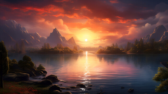 sunrise over the lake,,
sunrise over the lake 3d image