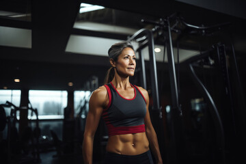 Mature smiling athletic woman in a gym