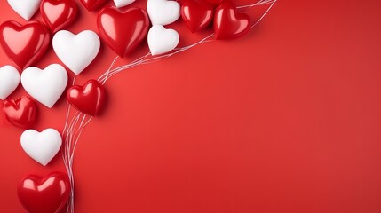 Frame made of heart-shaped balloons on red background. Valentine's Day celebration