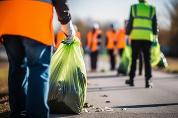 Volunteers collecting garbage