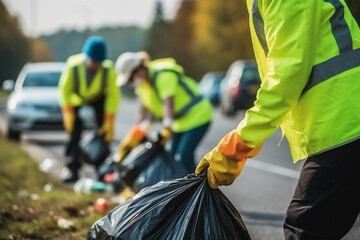 Volunteers collecting garbage