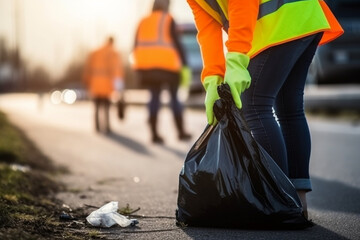 Volunteers collecting garbage