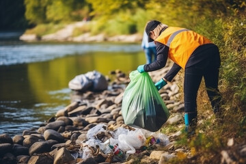 Volunteers collecting garbage