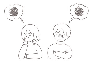 もやもやしている男女のイラスト