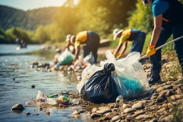 Volunteers collecting garbage