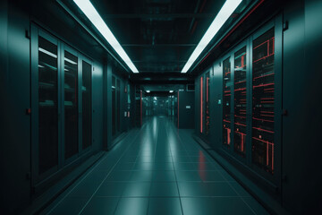 Futuristic Server Room with Neon Lights