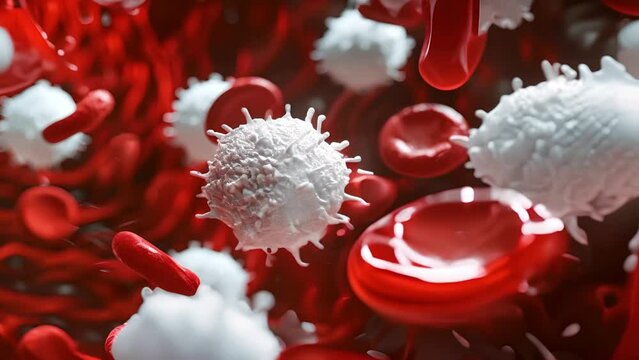 White blood cells move through a blood vessel