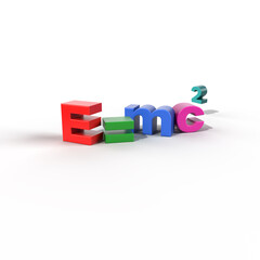 3d render e=mc2 formula. colored e=mc2 formula on a white background