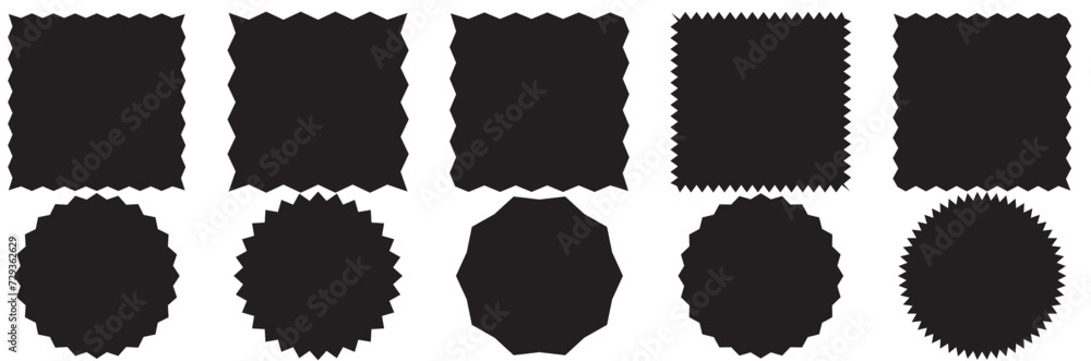 Aufkleber zig zag edge rectangle shape collection. jagged rectangular elements set. black graphic design eleme