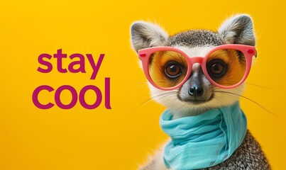 illustration of a cute cool animal with sunglasses, on a light background - obrazy, fototapety, plakaty